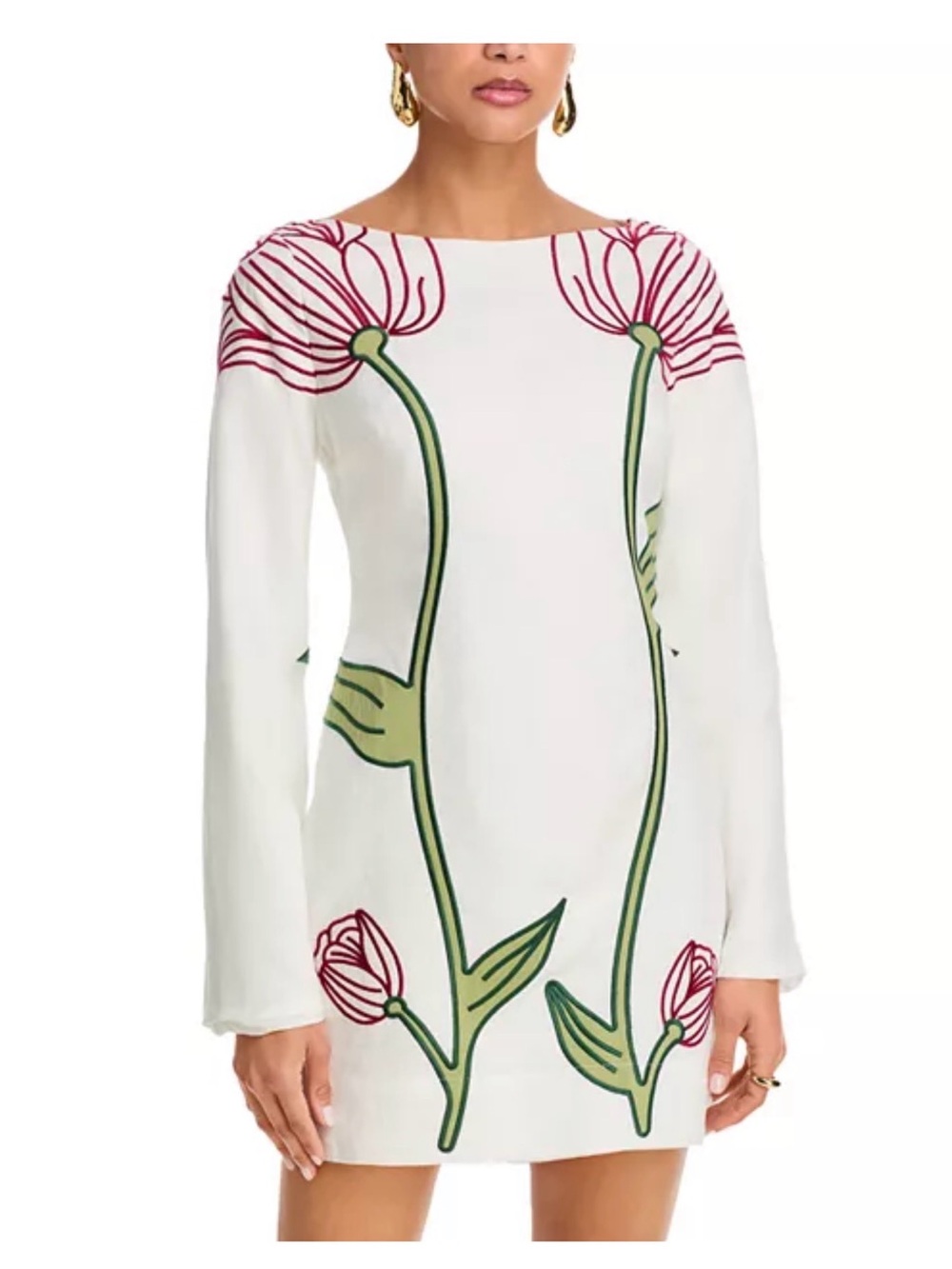 Farm Rio Embroidered White Floral Long-Sleeve Shift Dress
